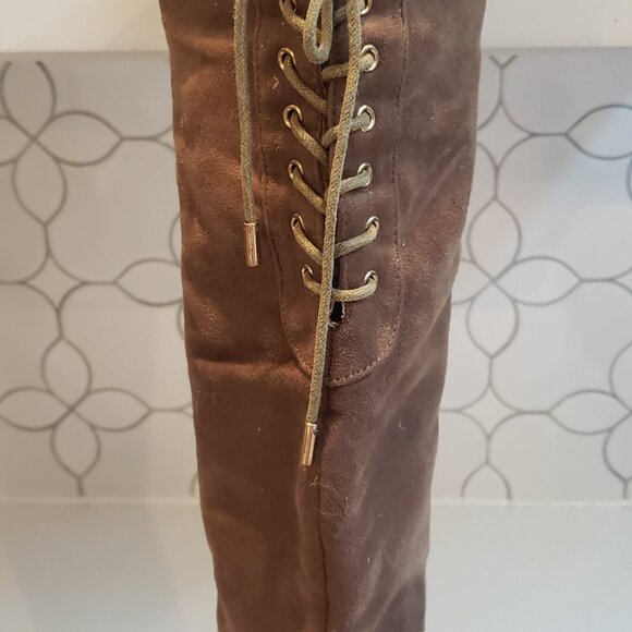 XOXO Thigh high over the Knee Boots with Lace ties and gold hardware - Picture 11 of 15